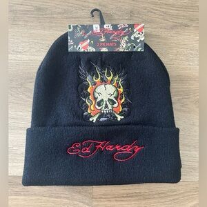 Rare Y2K Ed Hardy Skull & Dragon Beanie Set – 2-Pack Knit Hats (New)
